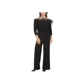 ADRIANNA PAPELL Off The Shoulder Feather Jumpsuit